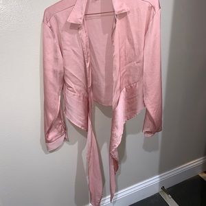 Silk pink wrap long sleeve shirt